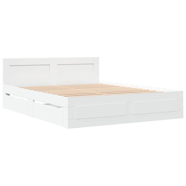vidaXL Bettgestell mit Kopfteil ohne Matratze Wei&szlig; 150x200 cm