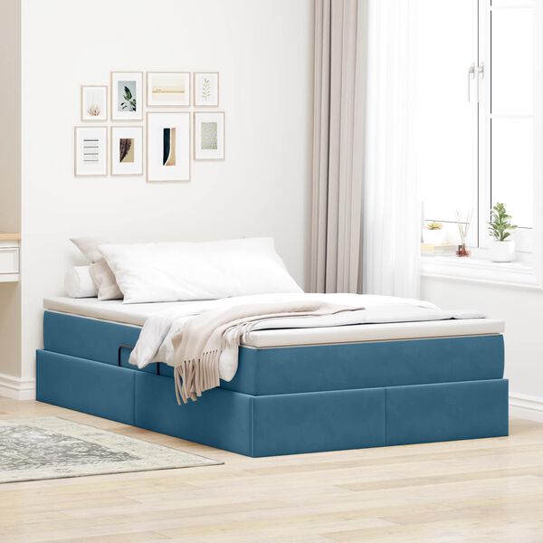 vidaXL Aufbewahrungsbett mit Matratze Blau 120 x 190 cm Samt
