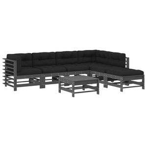 vidaXL 7-tlg. Garten-Lounge-Set mit Kissen Grau Massivholz
