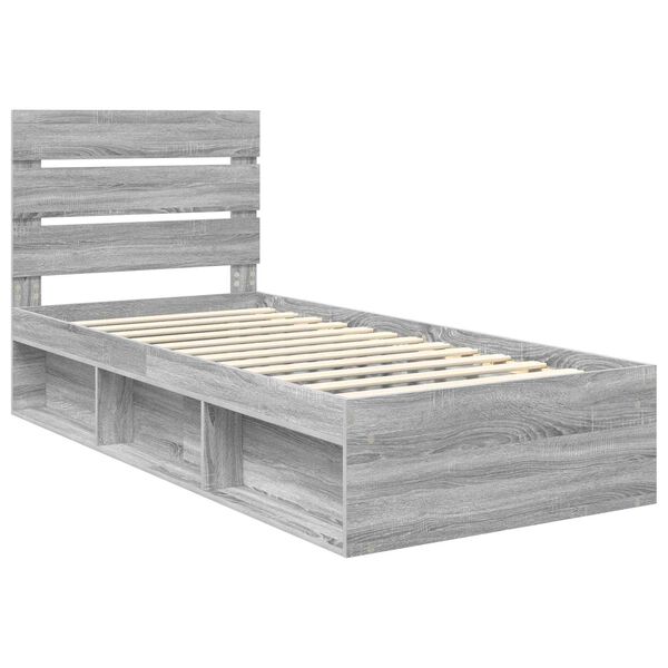 vidaXL Bettrahmen Graues Sonoma 90 x 200 cm Massives Kiefernholz