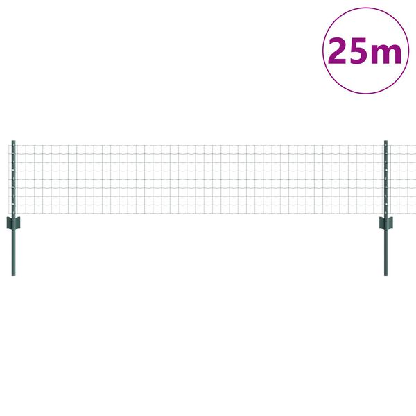 vidaXL Zaun mit Pfosten Gr&uuml;n 0,4 x 25 m Stahl und PVC