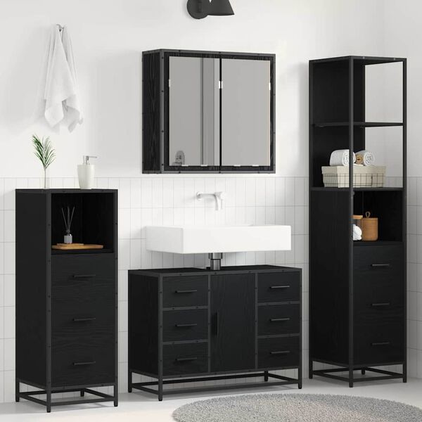 vidaXL Badezimmerm&ouml;bel-Set 4 pcs Schwarz Eichen-Optik Holzwerkstoff