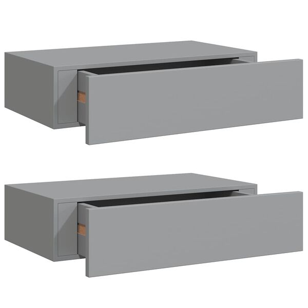 vidaXL Wandregale mit Schubladen 2 Stk. Grau 40x23,5x10 cm MDF