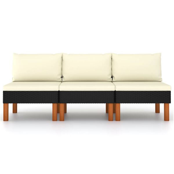 vidaXL Mittelsofas 3 Stk. Poly Rattan und Eukalyptus Massivholz