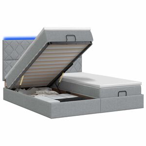 vidaXL Ottoman-Bett mit Matratze und LED Hellgrau 160 x 200 cm Stoff