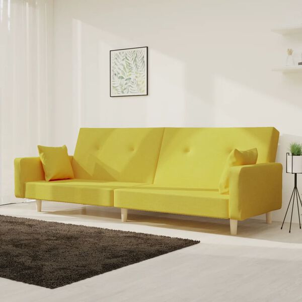 vidaXL Schlafsofa 2-Sitzer mit 2 Kissen Gr&uuml;n Stoff