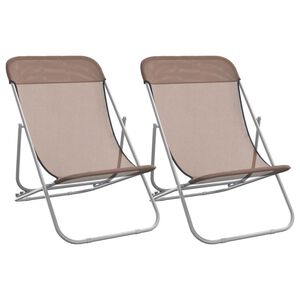 vidaXL Strandst&uuml;hle 2 Stk. Braun Textilene & Pulverbeschichteter Stahl