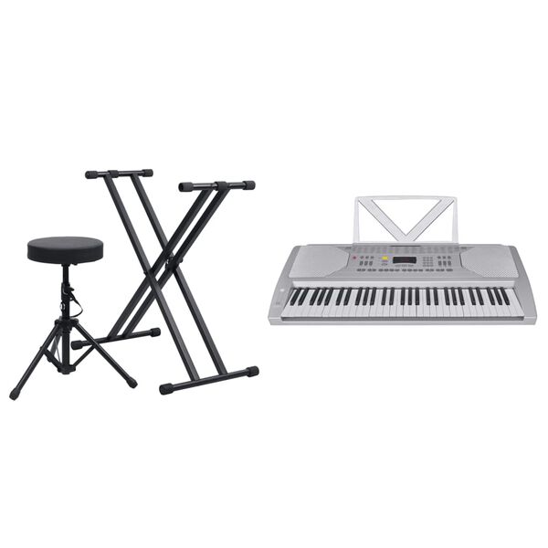 vidaXL Elektrisches Keyboard-Set mit 61 Tasten Silbern und Schwarz