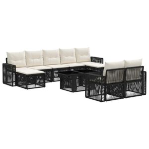 vidaXL Gartensofa-set 10 stk. Schwarz und Cremewei&szlig; Poly-Rattan
