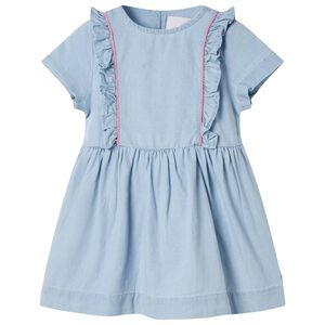 Kinderkleid mit R&uuml;schen Hellblau 140
