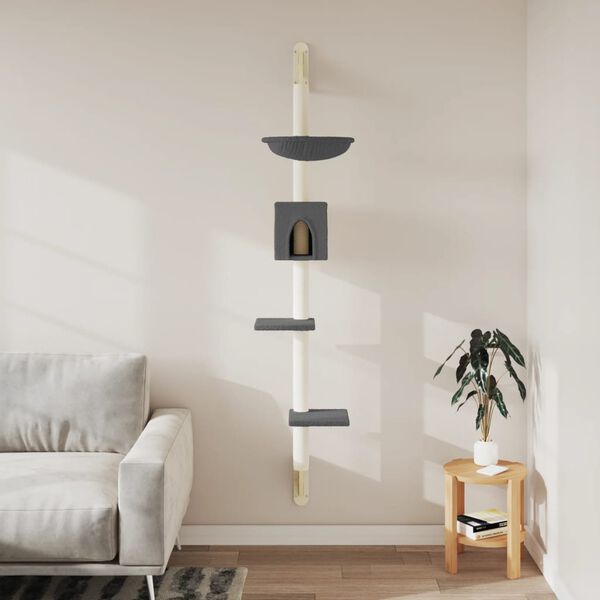 vidaXL Kratzbaum mit Kratzs&auml;ule Wandmontage Dunkelgrau 187 cm