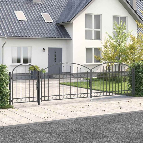 vidaXL Gartentor mit gew&ouml;lbtem Oberteil Grau 500 x 75 cm Stahl