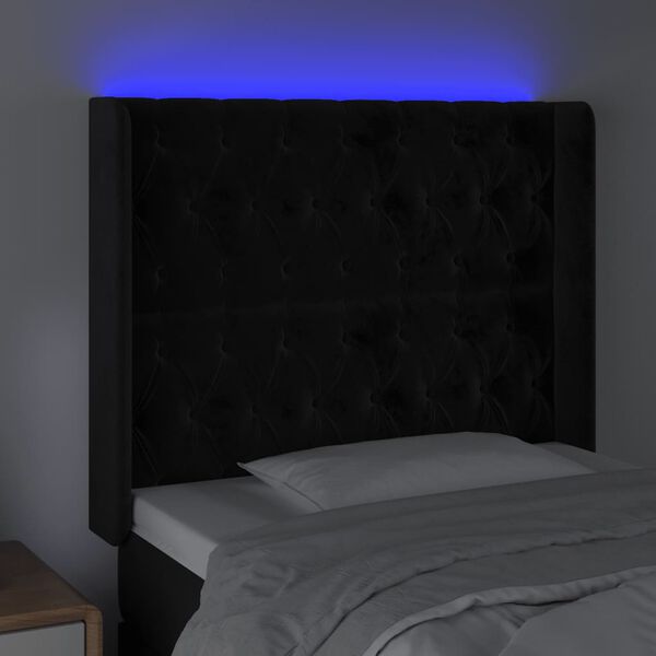vidaXL LED Kopfteil Schwarz 103x16x118/128 cm Samt