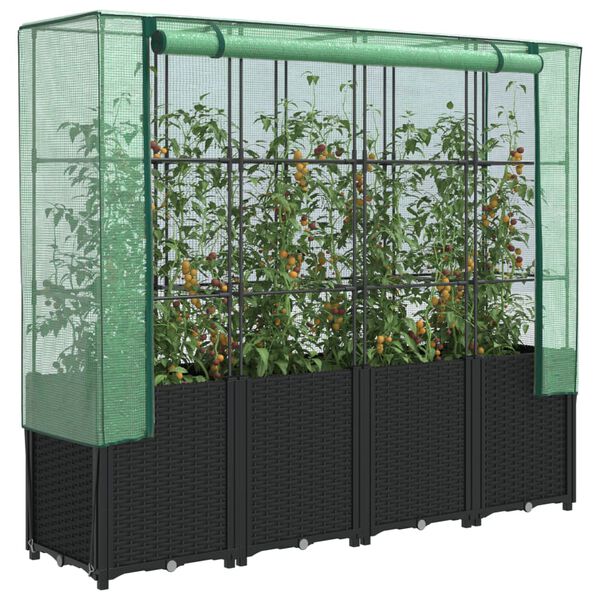vidaXL Hochbeet mit Gew&auml;chshausabdeckung Rattanoptik 160x40x153 cm