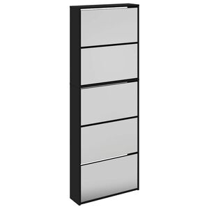 vidaXL Schuhschrank mit Spiegel 5 F&auml;cher Schwarz 63x17x169,5 cm