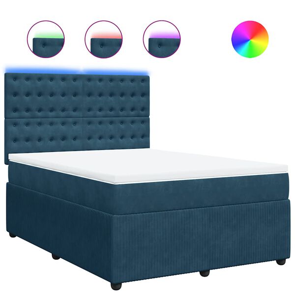 vidaXL Boxspringbett mit Matratze Blau 160x200 cm Samt