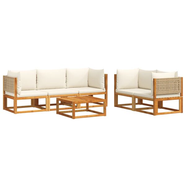 vidaXL 6-tlg. Gartensofa-Set mit Kissen Holz Akazie & Rattan