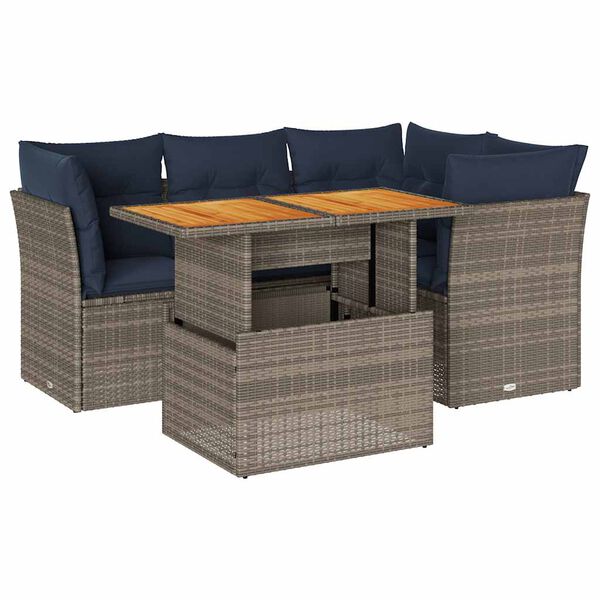 vidaXL 5-tlg. Garten-Sofagarnitur mit Kissen Grau Poly Rattan
