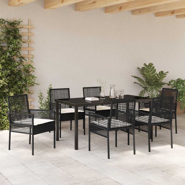 vidaXL Garten Essgruppe mit Kissen 7 pcs Schwarz Poly-Rattan
