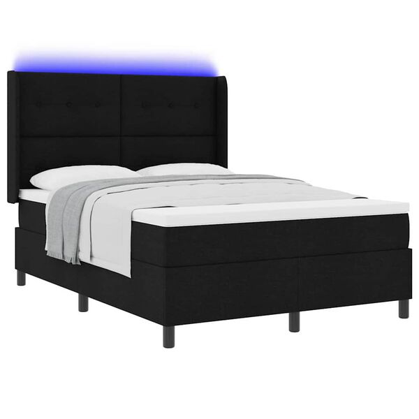 vidaXL LED Boxspringbett mit Matratze Schwarz 160 x 200 cm Stoff