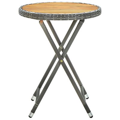 vidaXL Beistelltisch Grau 60 cm Poly Rattan und Akazie Massivholz