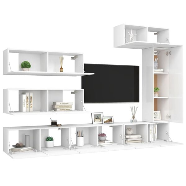 vidaXL 7-tlg. TV-Schrank-Set Wei&szlig; Holzwerkstoff