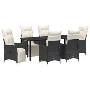 vidaXL Garten Essgruppe mit Kissen 7 pcs Schwarz Poly-Rattan