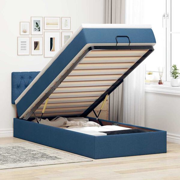 vidaXL Ottomane Bett mit Matratze & LEDs Blau 100x200 cm Stoff