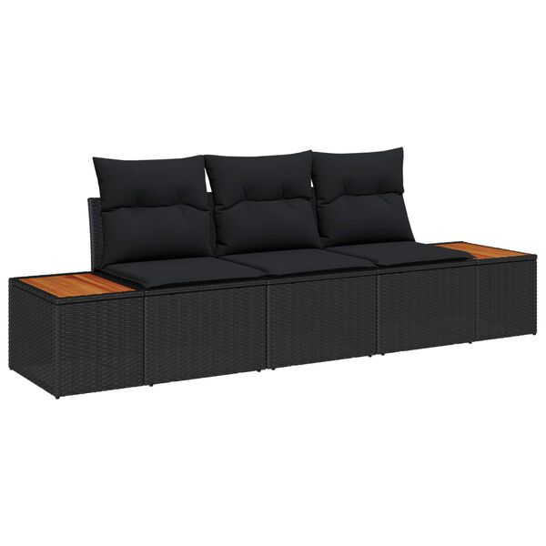 vidaXL Gartensofa-set mit Kissen 3 pcs Schwarz Poly-Rattan