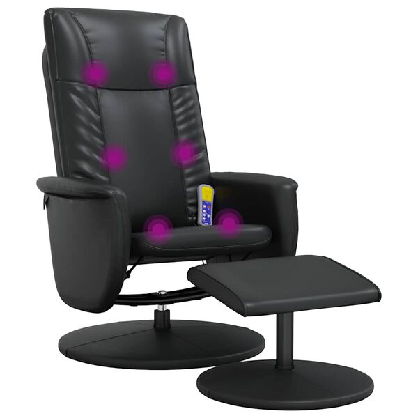 vidaXL Massagesessel mit Fu&szlig;hocker Schwarz Kunstleder