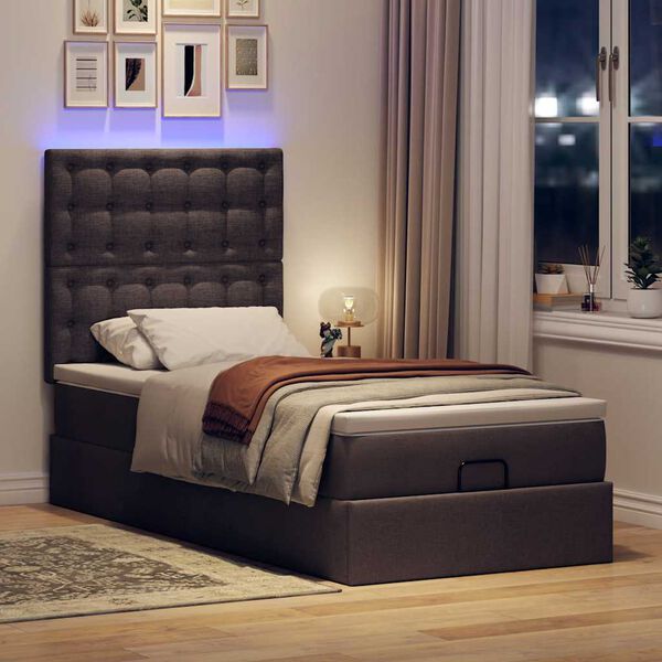 vidaXL Ottoman-Bett mit Matratze & LEDs Dunkelbraun 100x200 cm Stoff