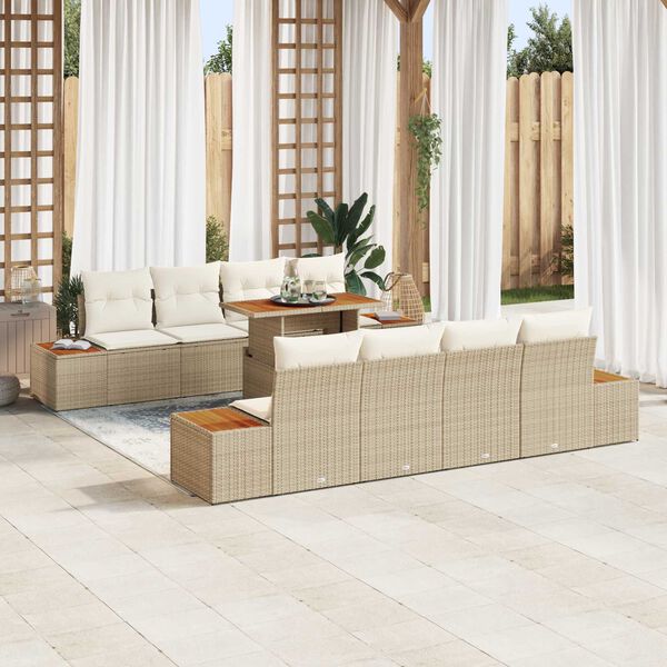 vidaXL Garten Essgruppe mit Kissen mit Kissen 9 pcs Beige und Creme