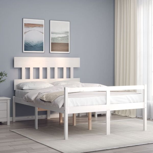 vidaXL Seniorenbett mit Kopfteil 140x190 cm Wei&szlig; Massivholz