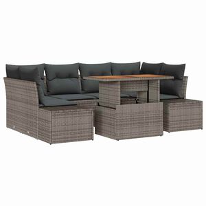 vidaXL Gartensofa-set 7 Stk. Grau Poly-Rattan