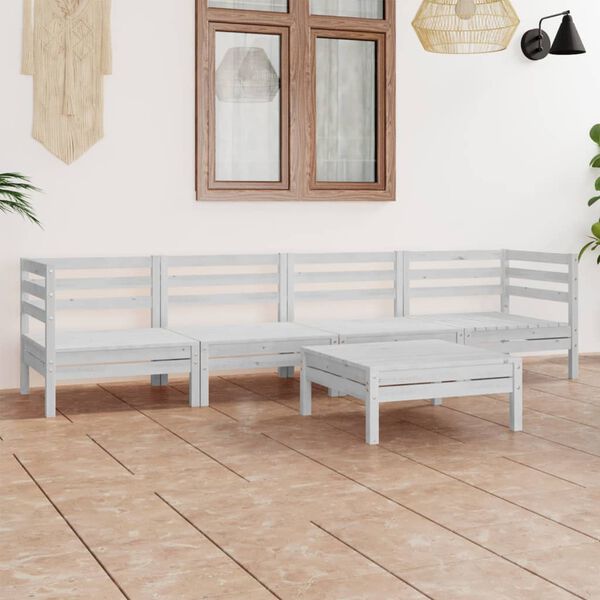 vidaXL 5-tlg. Garten-Lounge-Set Wei&szlig; Kiefer Massivholz