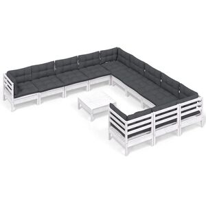 vidaXL 12-tlg. Garten-Lounge-Set mit Kissen Wei&szlig; Kiefernholz