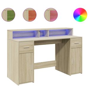 vidaXL LED-Schreibtisch Sonoma-Eiche 140x55x91 cm Holzwerkstoff