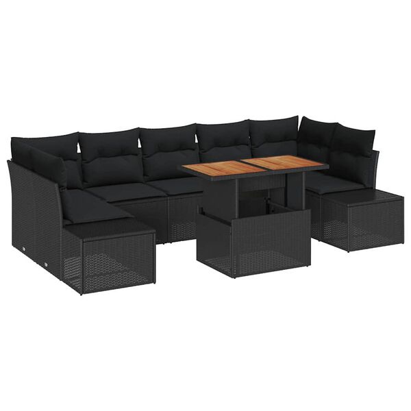 vidaXL Garten Essgruppe mit Kissen mit Kissen 8 pcs Schwarz und Braun