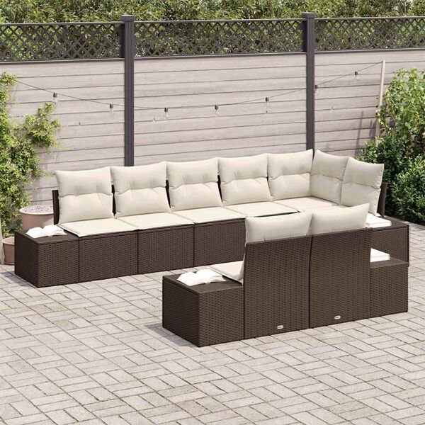 vidaXL Gartensofa-set mit Speicher 8 pcs Braun und Creme Poly Rattan