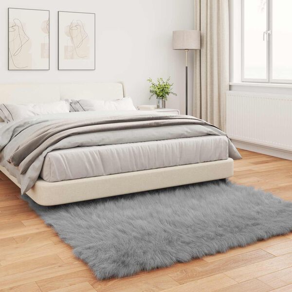 vidaXL Kunstschaffell Teppich Tafalla Grau 160 x 160 cm Polyester