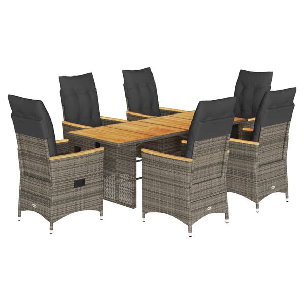 vidaXL 9-tlg. Garten-Essgruppe mit Kissen Grau Poly Rattan