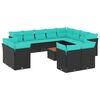 vidaXL 13-tlg. Garten-Sofagarnitur mit Kissen Schwarz Poly Rattan