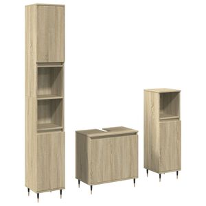 vidaXL 3-tlg. Badm&ouml;bel-Set Sonoma-Eiche Holzwerkstoff