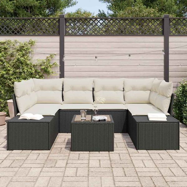 vidaXL Gartensofa-set mit Kissen 8 pcs Schwarz und Creme Poly-Rattan