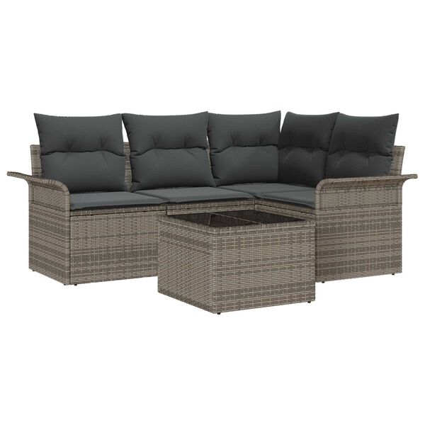 vidaXL Gartensofa-set mit Speicher 5 pcs Grau Poly-Rattan