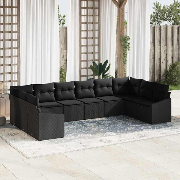 vidaXL Gartensofa-set mit Speicher 10 pcs Schwarz Poly-Rattan