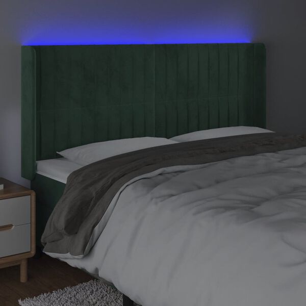 vidaXL LED Kopfteil Dunkelgr&uuml;n 203x16x118/128 cm Samt