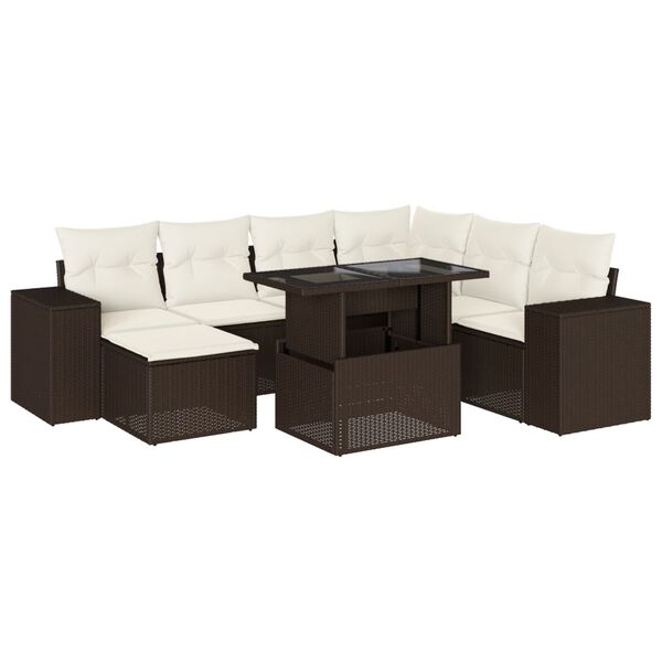 vidaXL 8-tlg. Garten-Sofagarnitur mit Kissen Braun Poly Rattan