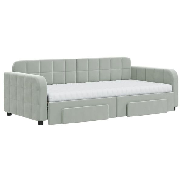 vidaXL Tagesbett Ausziehbar mit Schubladen Hellgrau 90x190 cm Samt