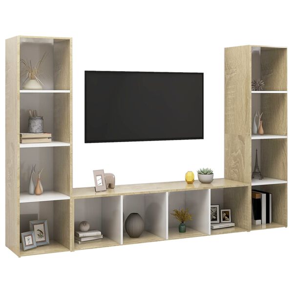 vidaXL TV-Schr&auml;nke 3 Stk. Wei&szlig; Sonoma-Eiche 142,5x35x36,5cm